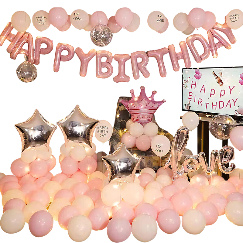 Duomeiyi Birthday Scene Decoration, Girl's Birthday Balloon Props, Atmosphere Setup, Children's Party Decorations, Elegant Pink Set
