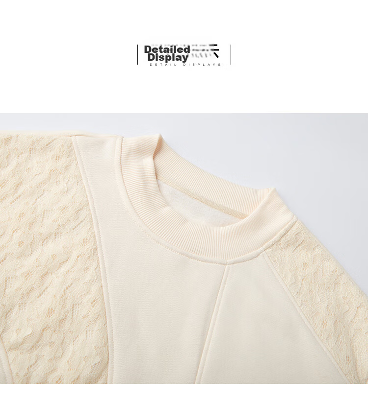 MT Lace Splice Spring Urban Casual Round Neck Pullover Long Sleeve Sweatshirt for Women 10