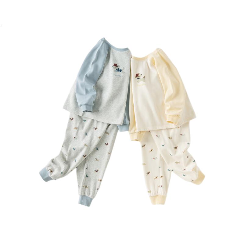 DAVE & BELLA Boys' Antibacterial Underwear Set, Autumn Wear, Baby Printed Two-Piece Set, Children's Pajamas