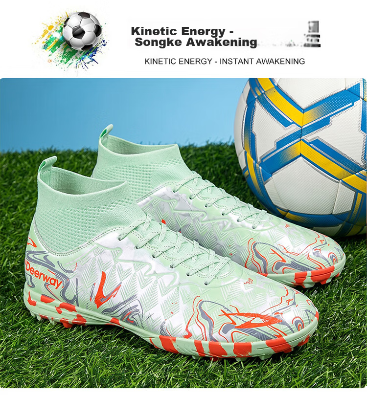 DEERWAY Men's Soccer Shoes TF Turf Studs High-Top Training Shoes for Adults and Youth Ages 12-16 White Gray Pink Size 44 13