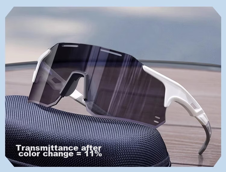 FENCHI Cycling Glasses Outdoor Sports Day and Night Use Photochromic Windproof Running Goggles White Frame Photochromic Lens 6