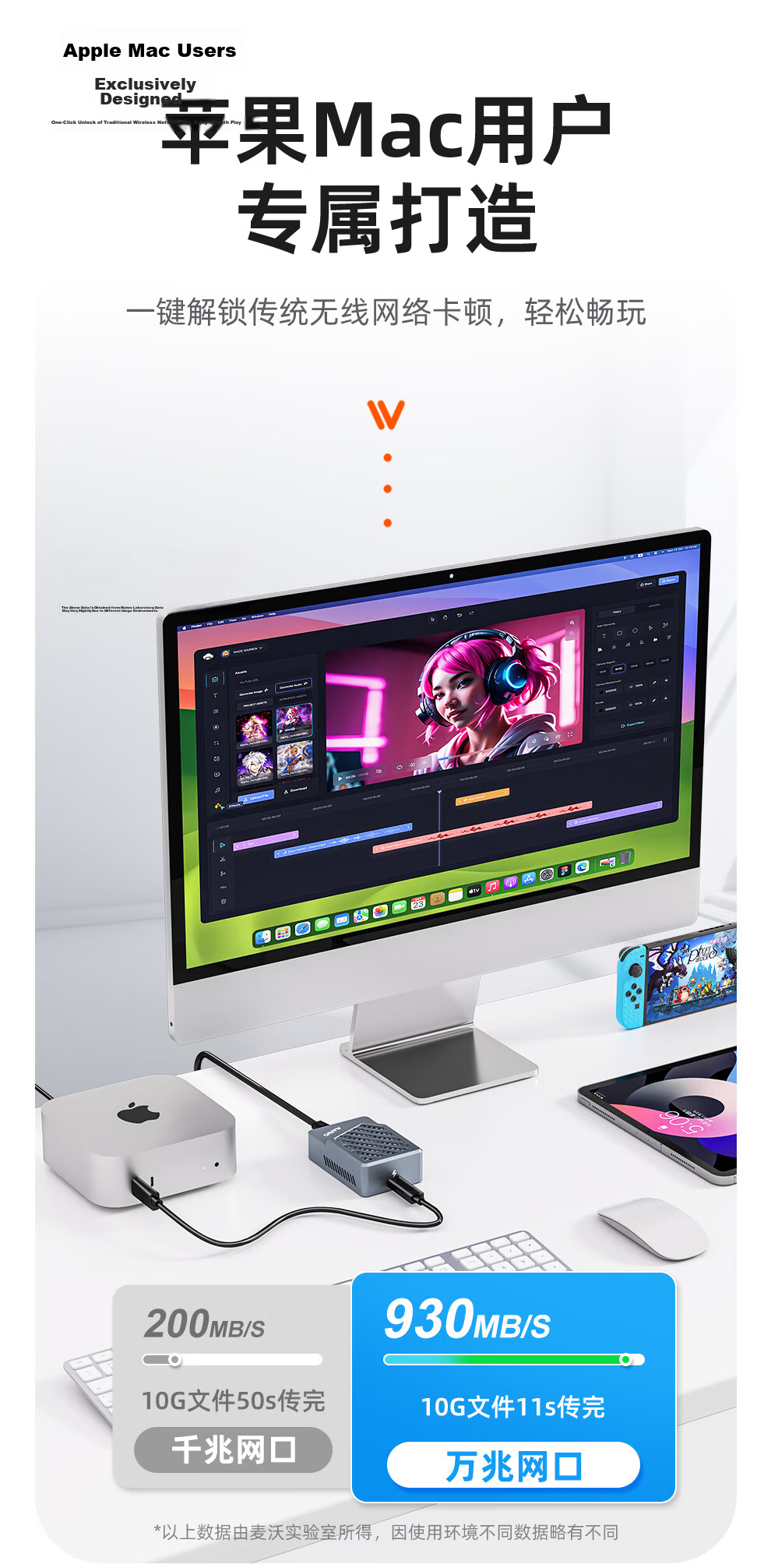 MAIWO K1738 Thunderbolt 3 10Gb Ethernet Adapter Compatible with Thunderbolt 3/4/5 USB4.0 for Apple Mac Mini M4 Network Card Windows System 3
