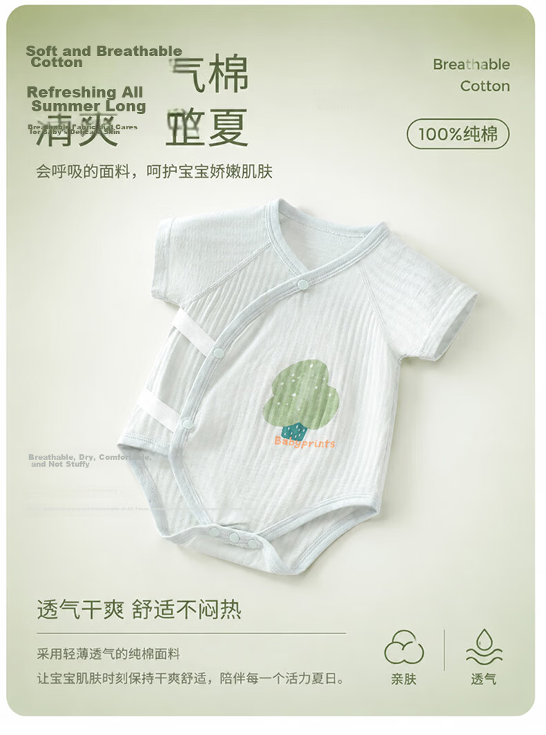 Babyprints Newborn Bodysuit 2-Pack Baby Short Sleeve Cotton Romper Summer Thin Triangle Jumpsuit Pink 52cm 4