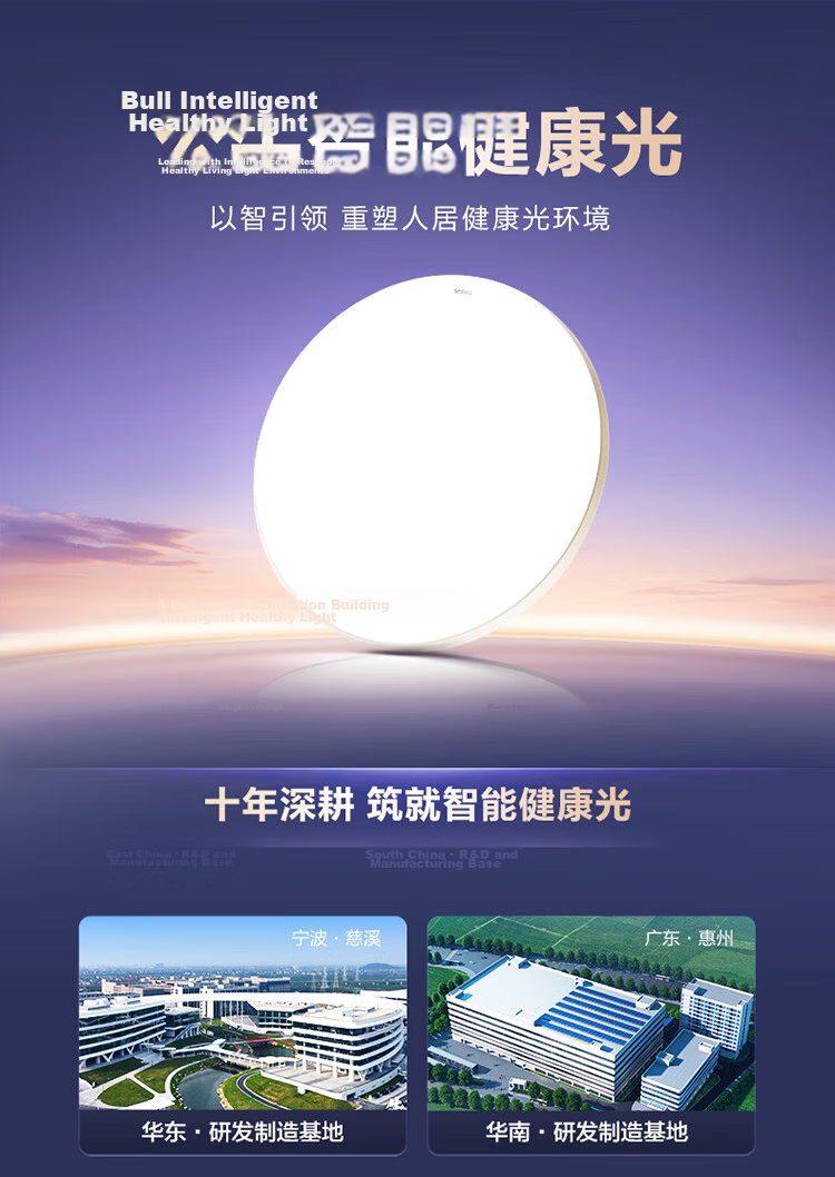 BULL Micro-Crystalline Ceiling Light, Living Room Main Light, Smart Full-Spectrum Eye Protection, IP40 Triple Protection, Lamp Installation Included, XD09 1