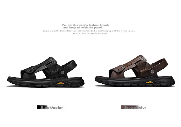 Bull Family Men's Leather Summer Sandals New Genuine Leather Thick Sole Beach Shoes Outdoor Dual-Wear Casual Slippers Middle-Aged and Elderly Dad Shoes 8