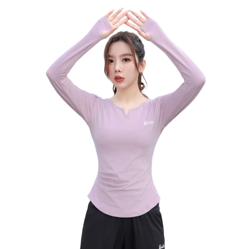 Barbie Women's Yoga Long Sleeve Top Slim Fit Sportswear with Chest Pad for Fitness Outdoor Running