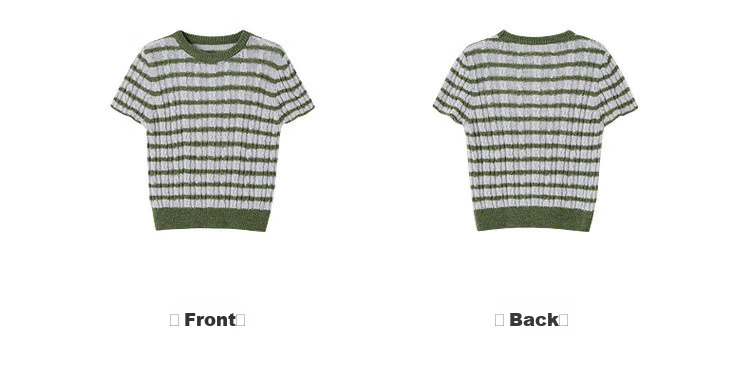 MT [Sen Ye Xian Zong] Spring Vintage Wool Blend Colorblock Striped Soft Short Sleeve Knit Top for Women 11