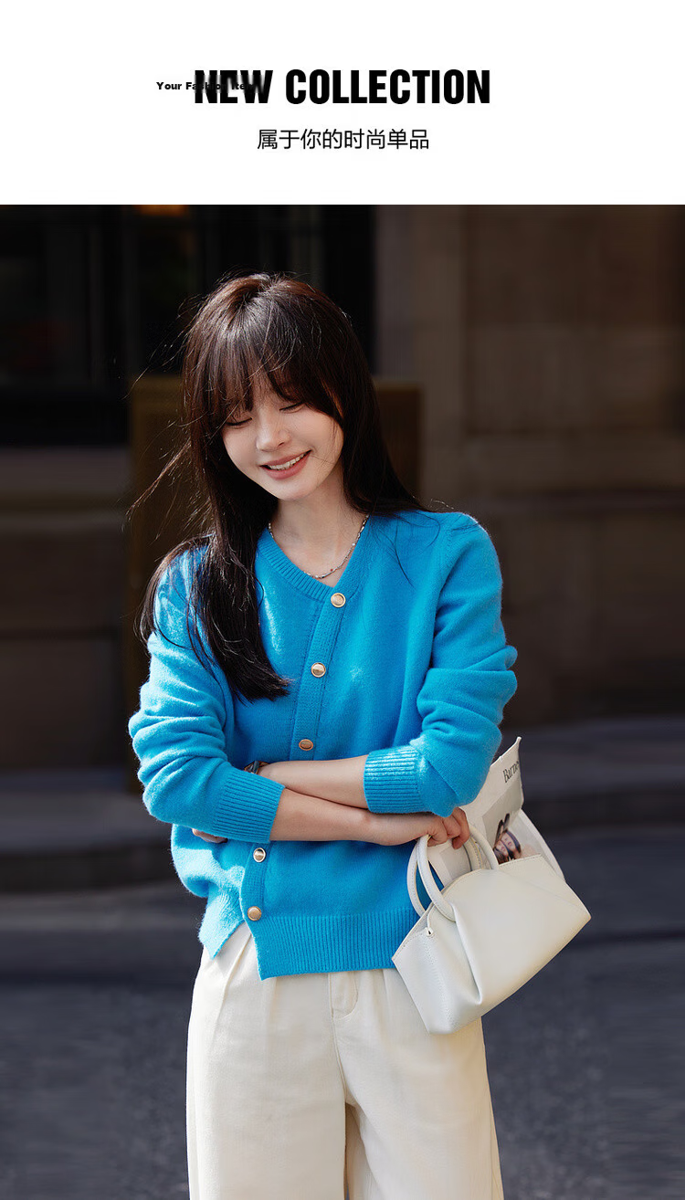 Mt Sky Blue Series Spring Fashion Faux Placket Slimming Commuter Knit Sweater Top 1