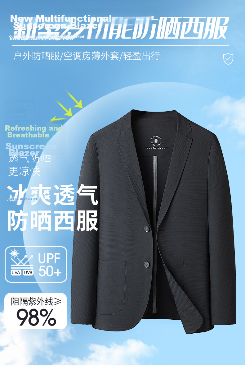 Hodo Men's Sun Protection Jacket Summer Blazer Business Wrinkle-Free Premium Coat Navy XL 2