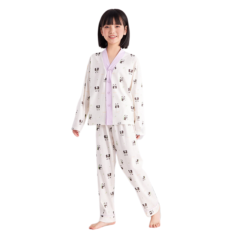 Hodo Kids Unisex New Cardigan Air Conditioning Cotton Pajama Set with Panda Print 170