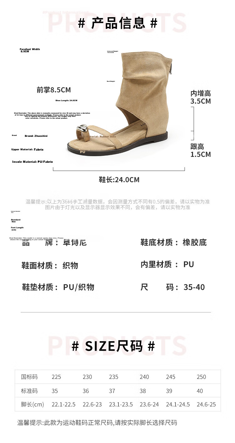 Zhuoshini Women's Internal Height Increasing Toe-Post Sandals 2026 Summer New Roman Style Stacked Boots Ankle Short Boots 4