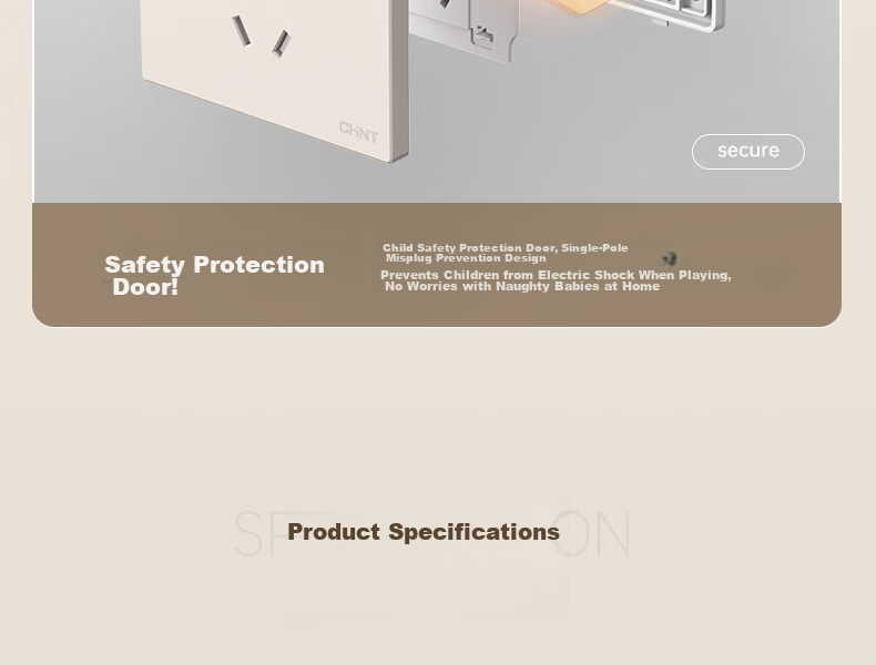 CHNT Switch Socket No-Paint Cream Style Large Panel Socket Faceplate Concealed X1M One-Gang Single-Control Five-Hole 41