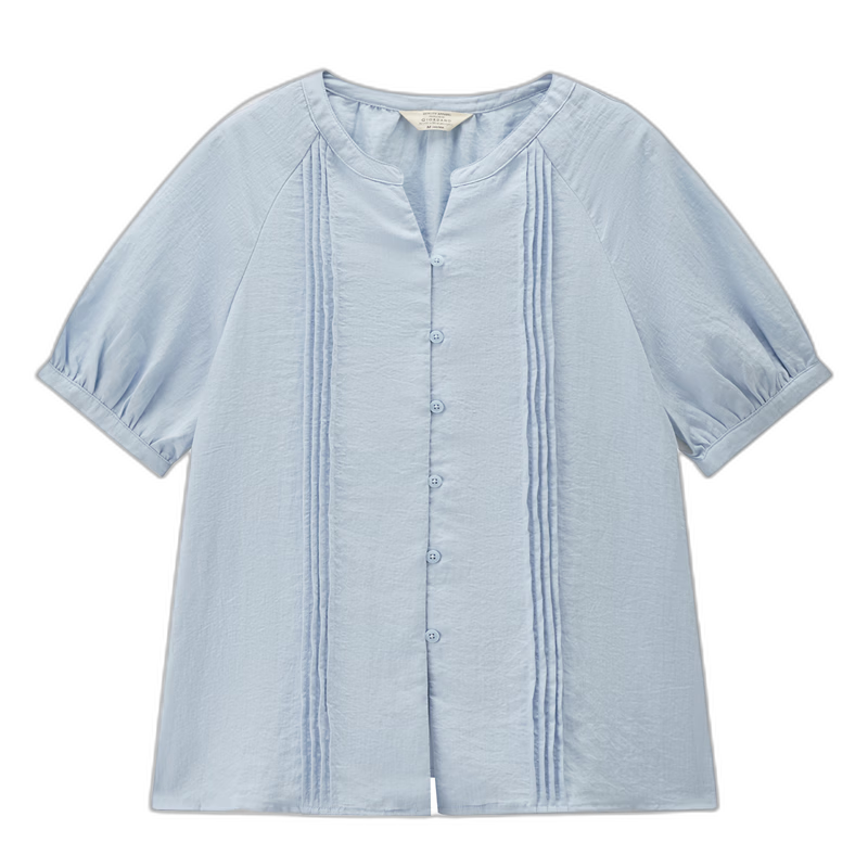 Giordano Women's Casual Cooling Shirt Summer New Loose Pleated V-Neck Raglan Short Sleeve Shirt 05346496