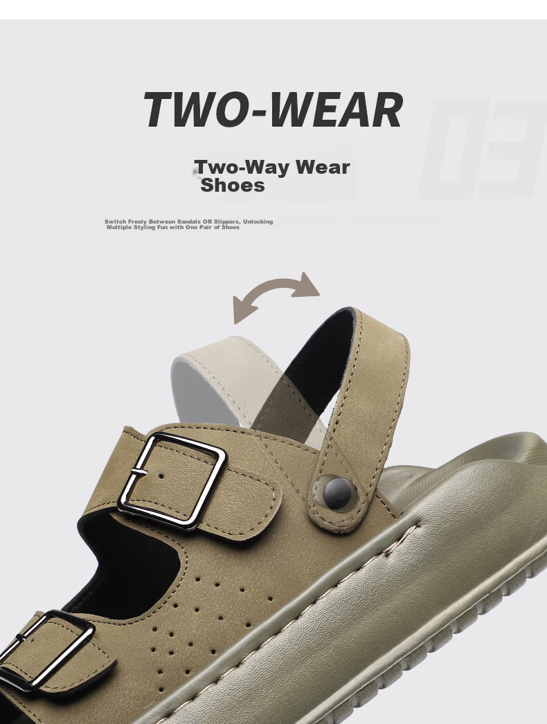 MEXICAN Spring Summer New Men's Leather Sandals Beach Shoes Dual-Wear Slippers Breathable Black Size 39 6
