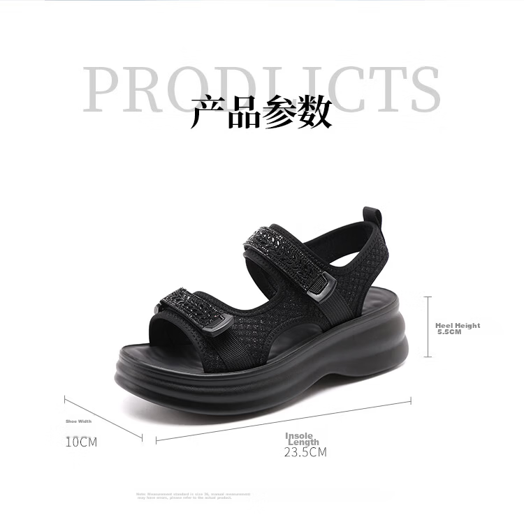 Red Dragonfly Women's Lightweight Height-Increasing Sports Casual Sandals Outdoor Thick Soft Sole Beach Shoes WTK264751 Black Size 38 9