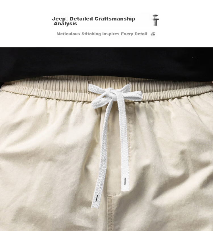 JEEP Men's Summer Cotton Thin Casual Shorts Workwear Five-Point Pants Off-White 3XL 4