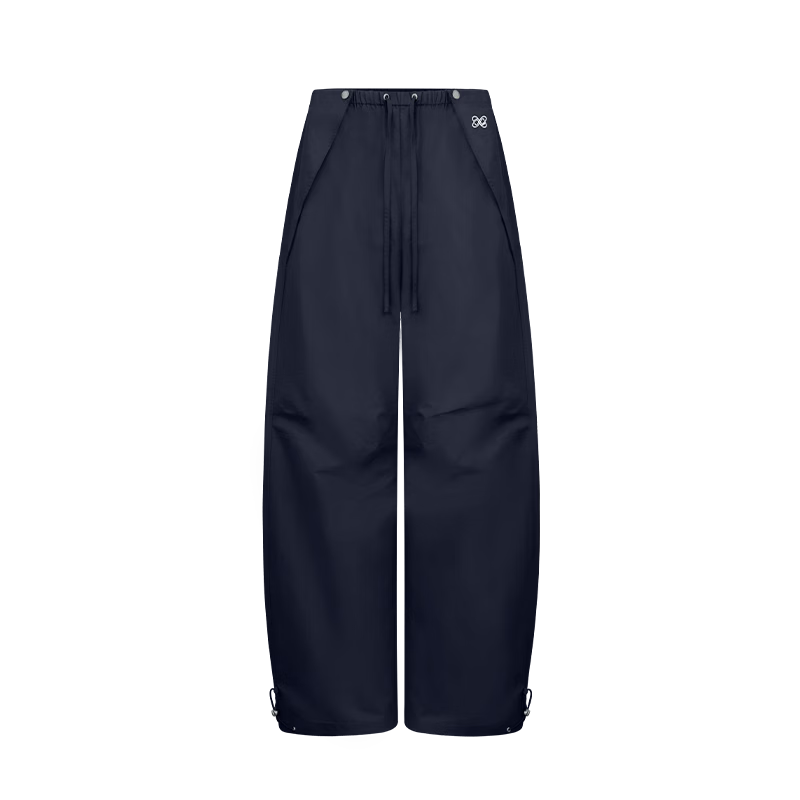 ANN ANDELMAN Celebrity Style Solid Color Loose Curved Hem Balloon Pants Navy Blue XS