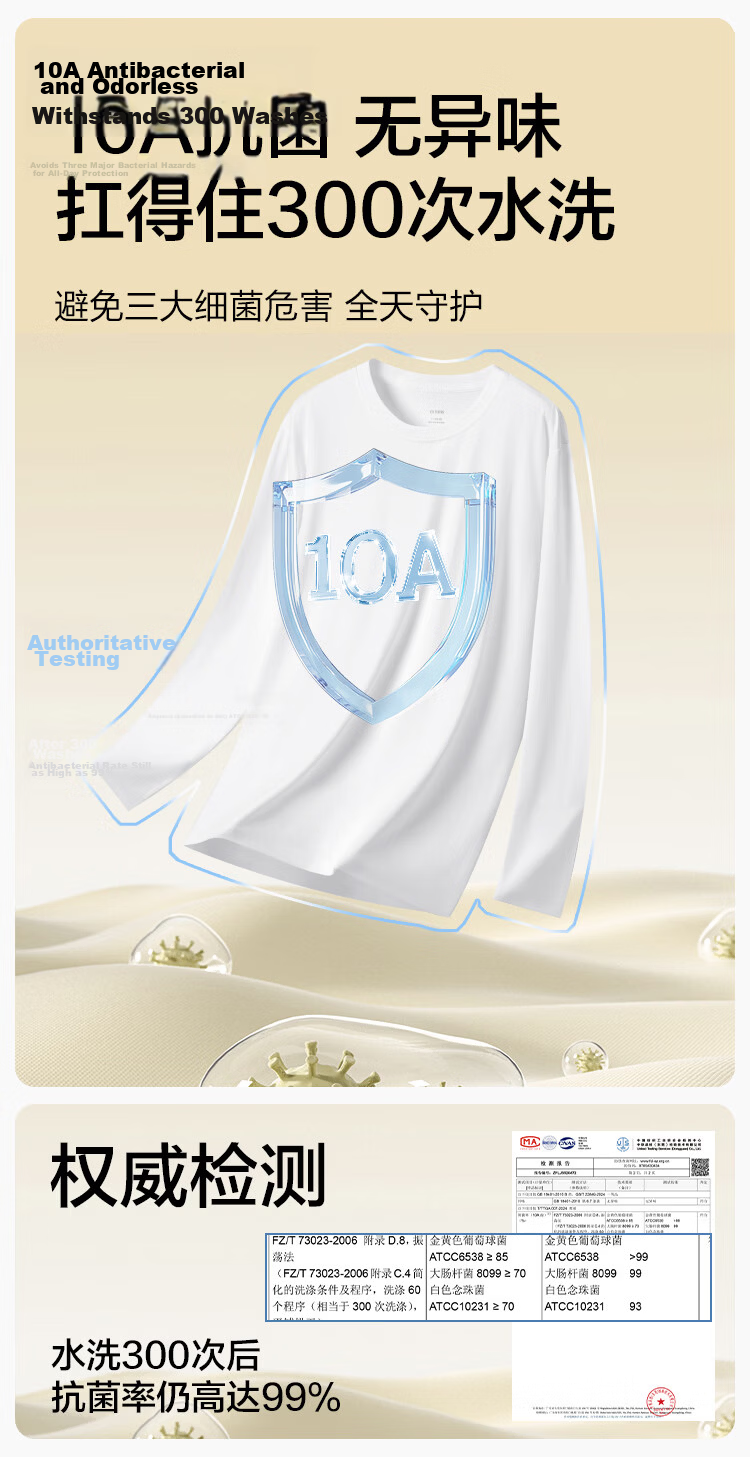 Jingshuran JD Self-Owned Brand Cotton Men's Pure Cotton Long Sleeve T-Shirt Youth Antibacterial Base Shirt White XL 6