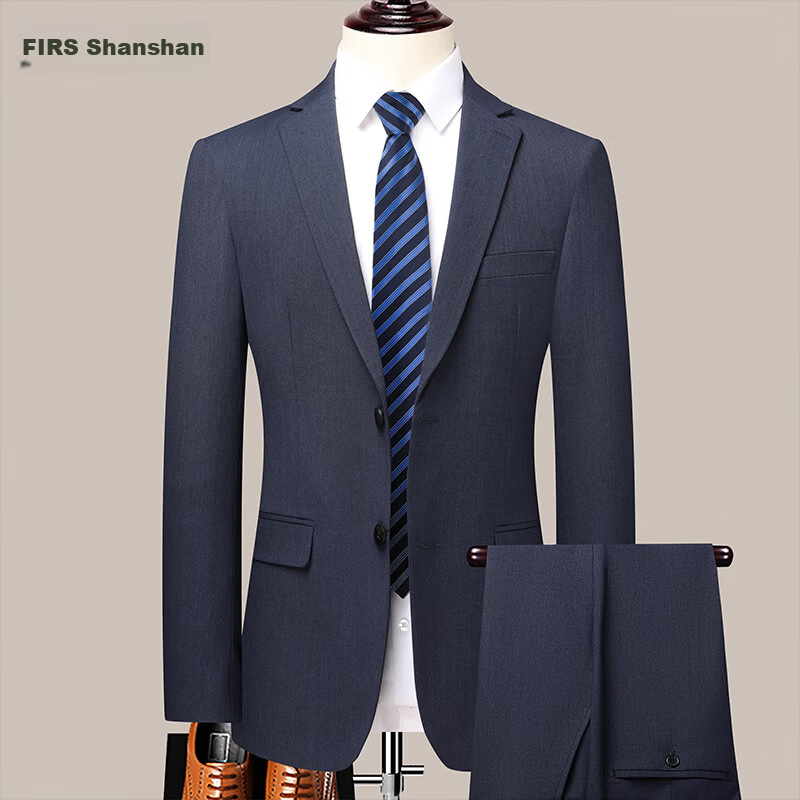 Shanshan [Anti-Wrinkle & Stylish] Men's Slim Fit Business Casual Workwear Suit Groom Wedding Tuxedo