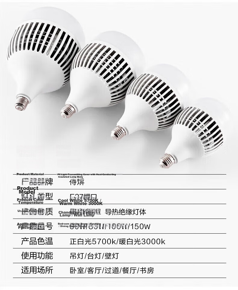 Dexin LED Bulb Super Bright Energy-Saving Home Indoor Lighting Factory High Power E27 Screw Base White Light 65W-E27 Screw Base - 1 Pack 6