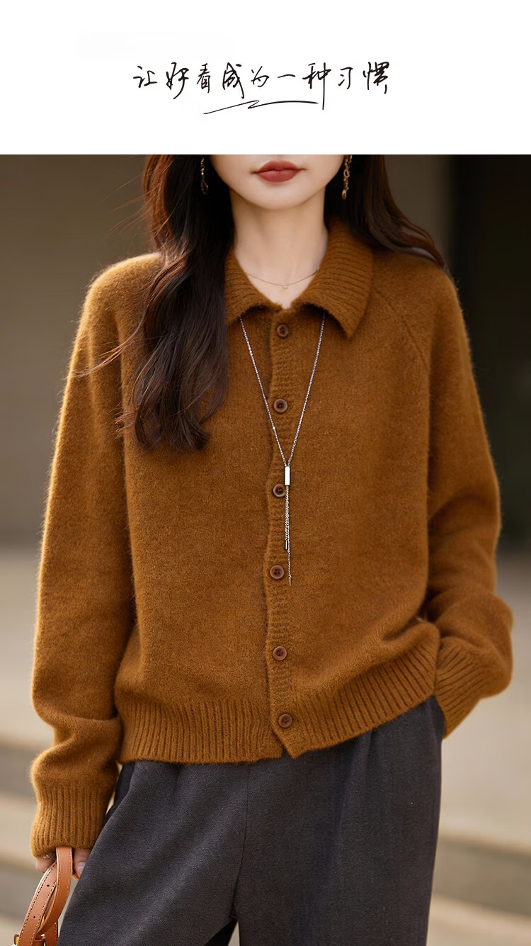 Demana [With Wool] Winter Vintage Hong Kong Style Turn-Down Collar Soft Stretch Knit Loose Slim Sweater for Women Premium Feel 1