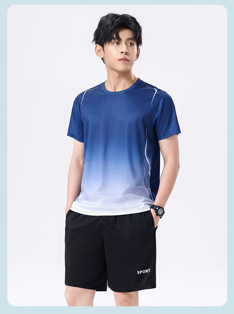 VICTORIATOURIST Summer Ice Silk Quick-Dry Running Sports Set for Men and Women, Short Sleeve T-Shirt and Shorts, Couple's Basketball Badminton Fitness Apparel 25