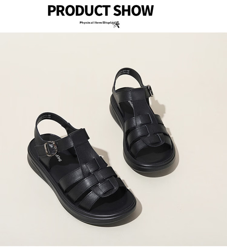 Spider King Women's Sandals 2026 New Summer Cowhide Open Toe Casual Mom Sandals Black 36 21