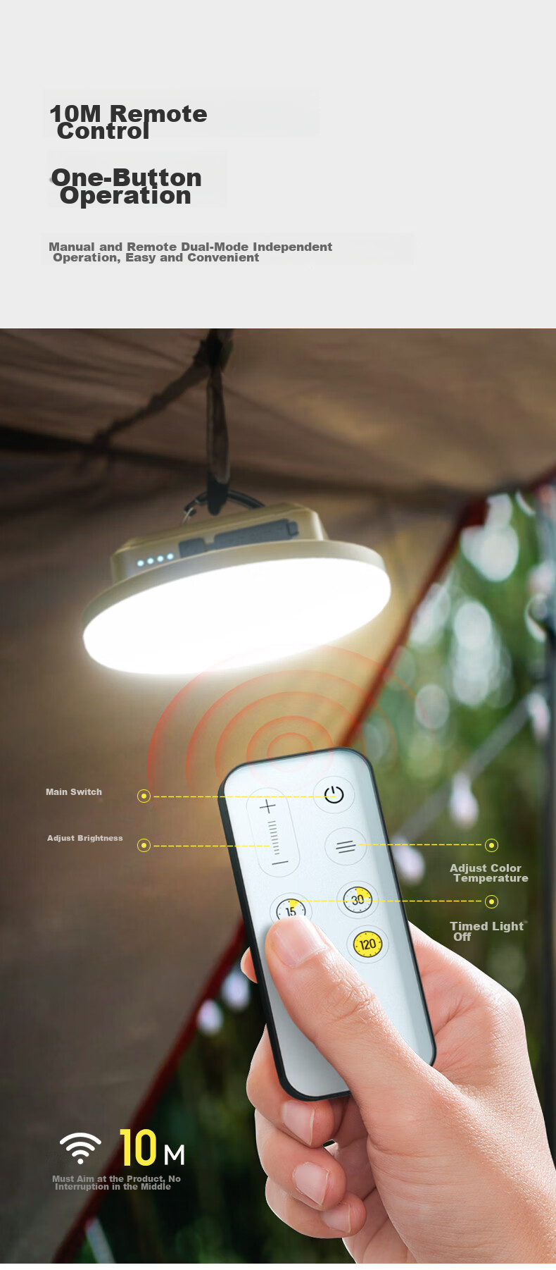 LEM Outdoor Camping Lantern Long-lasting Battery Tent Light Bright Rechargeable Hanging Lamp Emergency Power Outage Stall Light 3