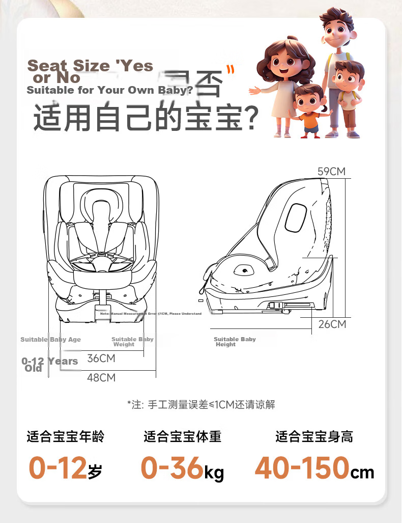 Miber Ultra Newborn Baby Child Safety Car Seat Adjustable Recline 0-12 Years Ventilated 5