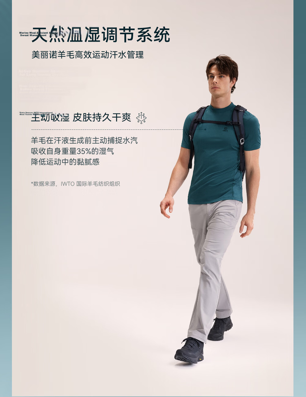 KAILAS XM1 Merino Wool Crew Neck Short Sleeve Men's Quick-Dry T-Shirt Outdoor Hiking Breathable Quick-Dry Shirt 4