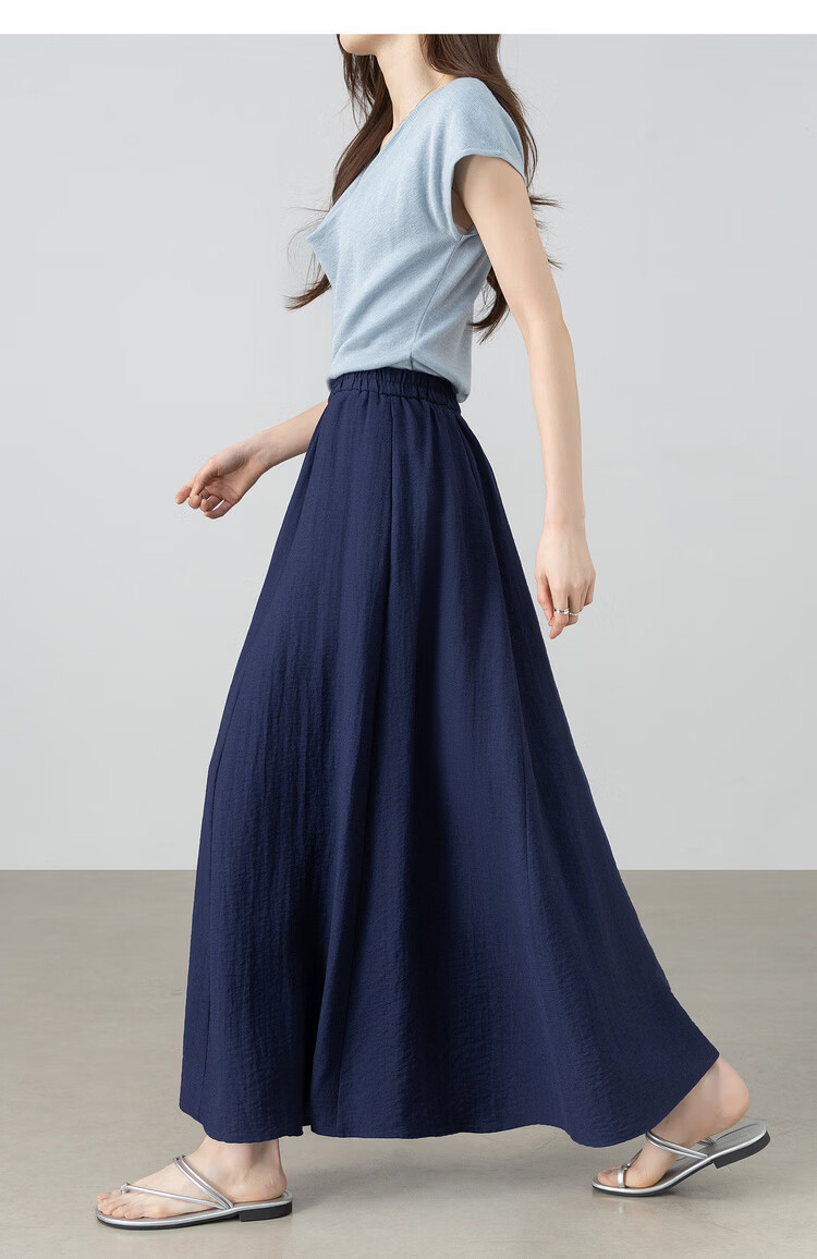 Shangdubila Linen Blend Pear-Shaped Slimming A-Line Skirt for Women Spring Summer Elegant Commuter Elastic Waist High-Quality Temperament Long Skirt 17