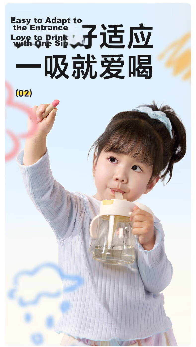 Huang Chong Children's Milk Cup PPSU Water Bottle with Straw and Flip Lid for Babies Over One Year Old 260ml 9