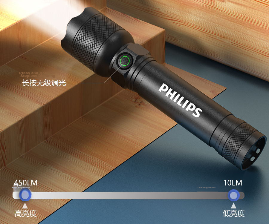 PHILIPS Metal Zoom Flashlight High Brightness Long Range Rechargeable Portable Home Outdoor Cycling Emergency Light SFL2142/93 7