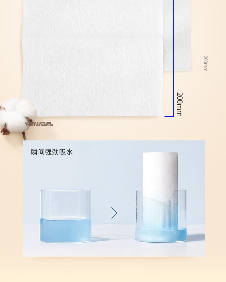 Auby Cotton Soft Wipes Baby 100% Pure Cotton Face Cleaning Towels Disposable Dry and Wet Dual-use 80 Sheets 6 Packs 15