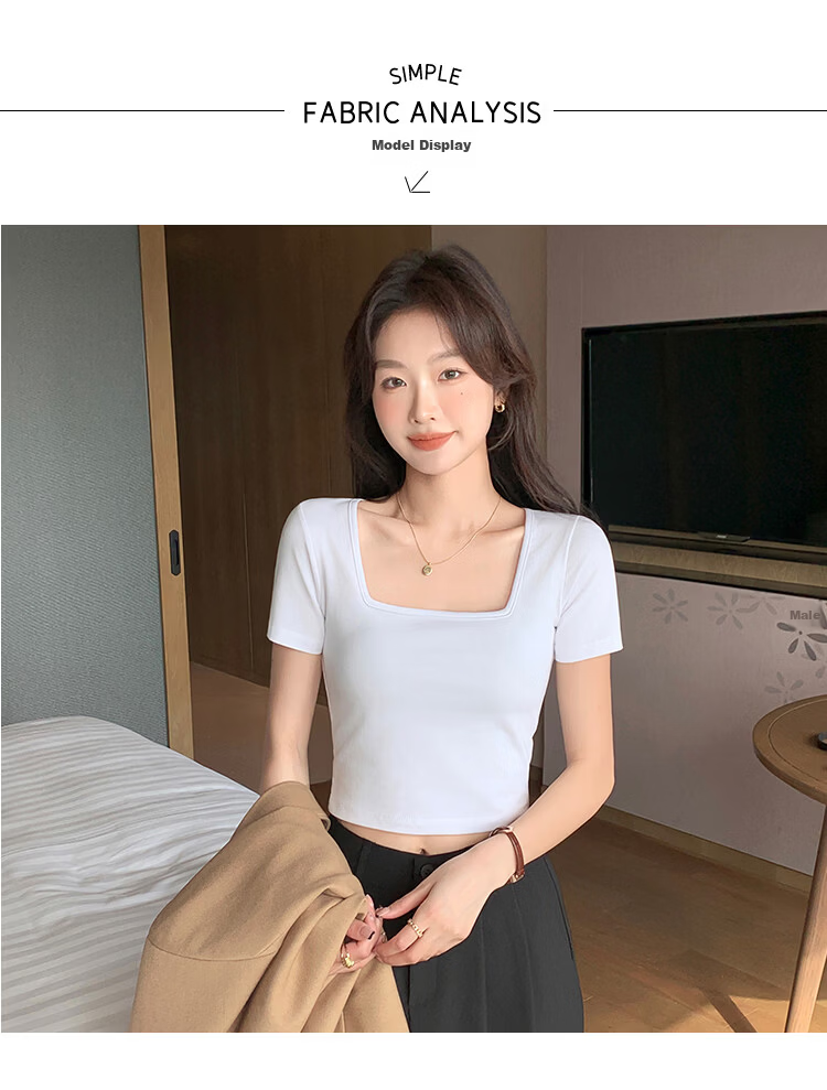 Herbal Original Color Short Sleeve T-Shirt Women Pure Cotton Top Base Shirt French Square Neck Straight Shoulder Summer 2026 New Unique Design Niche Loose Fit 6