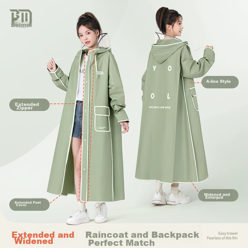 Beimei Electric Scooter Women's Long Full-Body Raincoat Integrated Adult Single-Person Rain Poncho for Heavy Rain
