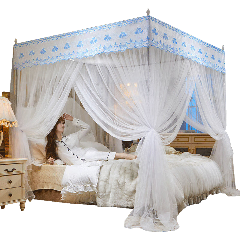 Grace Floor-Standing Palace-Style Mosquito Net for Home Bedroom with Three Doors, Full Coverage Dust-Proof Mosquito Netting, White, 1.5*2 Meters