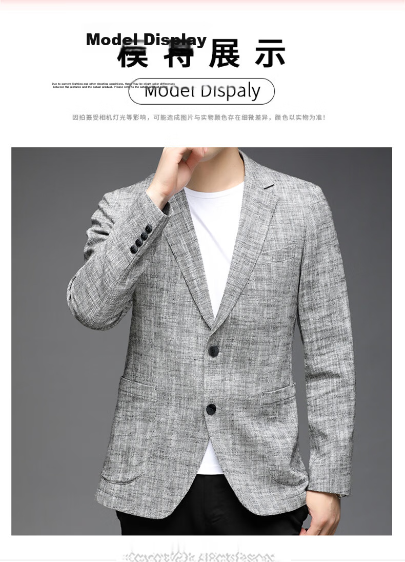 ROMON Men's Linen Casual Blazer Spring and Autumn Slim Fit Single-Breasted Solid Color Business Suit Jacket 8