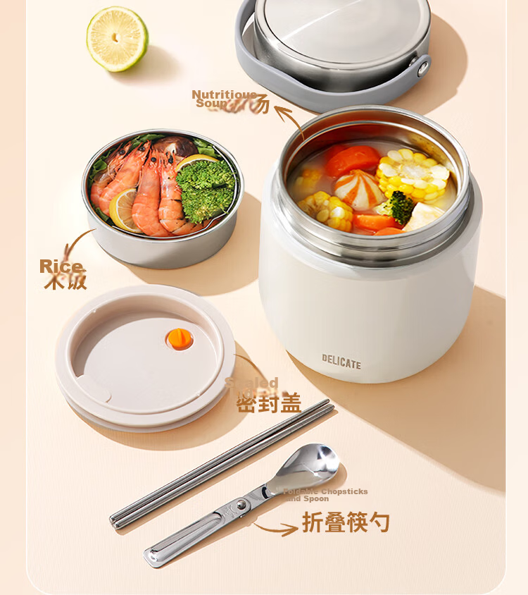 Ymer Double-Layer Insulated Lunch Box with Extended Handle, Stainless Steel Soup Container and Bowl for Office Workers and Students, New Model 21