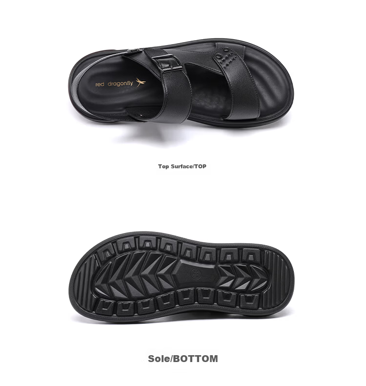 Red Dragonfly Men's Sandals New Cowhide Soft Sole Dual-Wear Business Casual Dad Beach Shoes WTT261051 Black Size 38 11