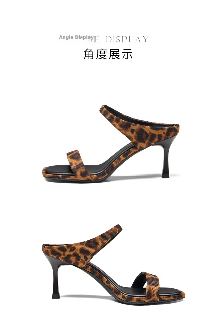 Zhuoshini French Style One-Strap High Heel Sandals Women 2026 New Summer Stunning Open Toe Stiletto Leopard Print Shoes Black Brown 36 13