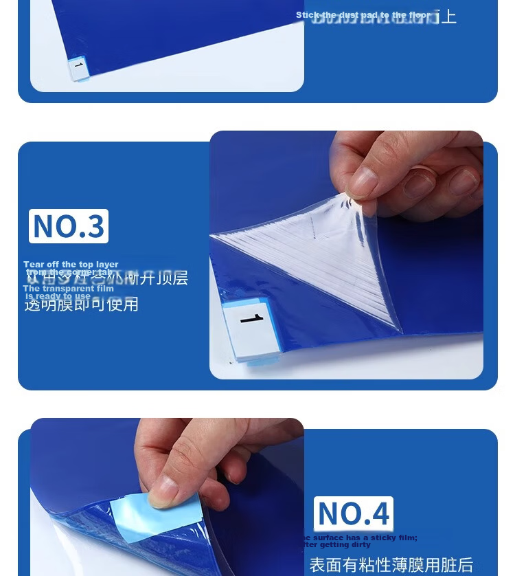 Haosikepu Blue Adhesive Dust Mat 60x90cm, 30 Sheets, Removable Shoe Sole Dust Removal Mat for Cleanroom Laboratory Workshop Dust Purification Floor Mat 11