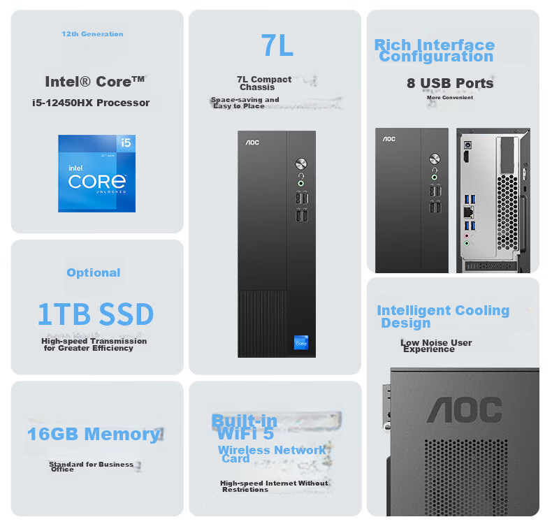 AOC Glory T200 Desktop Computer with 15% National Subsidy, Business Office Design PC (AMD R5 3500U, 8GB RAM, 256GB SSD, WiFi, Bluetooth, 3-Year Onsite Service) 2