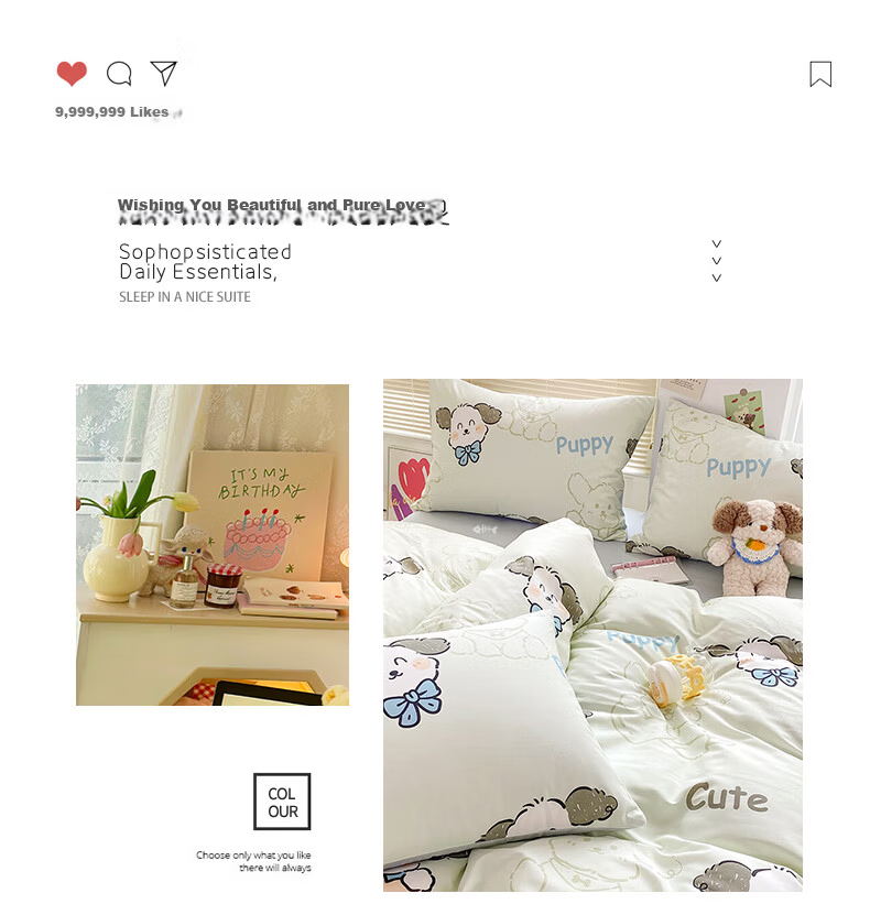 Wuyinliangpin Class A Pure Cotton Four-Piece Bedding Set, 100% Long-Staple Cotton Double Bed Linen Duvet Cover 200*230cm Luck Bear 2