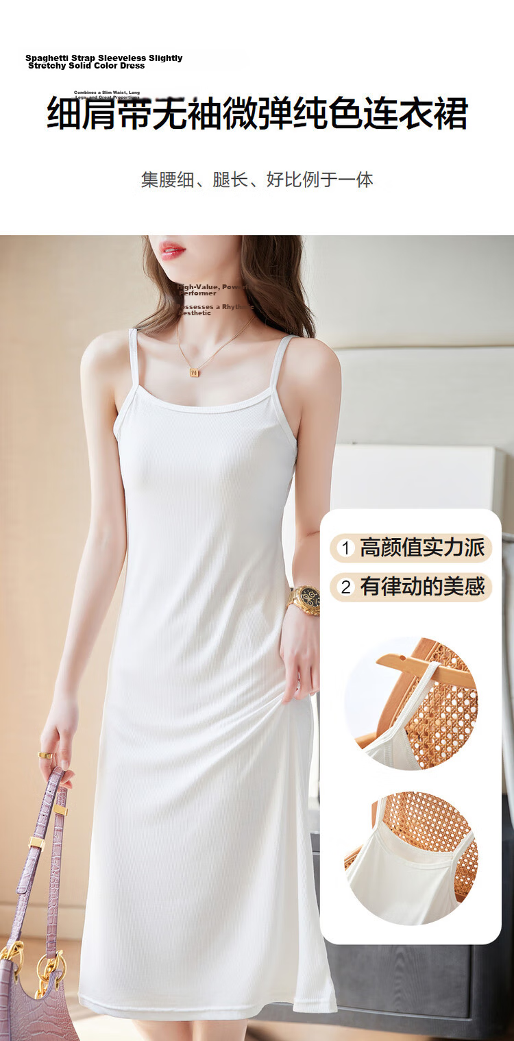 Dme Off-Shoulder U-Neck Summer Sleeveless A-Line Slightly Stretchy Vacation Style Spaghetti Strap Mid-Length Dress for Women 3
