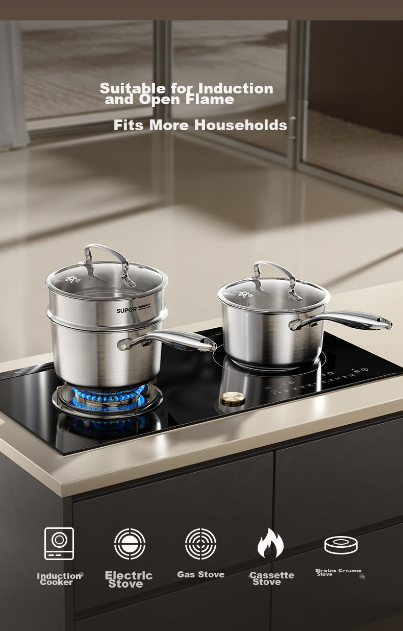 SUPOR JD Exclusive Pure Titanium Milk Pot Non-Coated Lightweight Non-Stick 100% Pure Titanium Plate Milk Pot 18cm Compatible with All Stoves 25