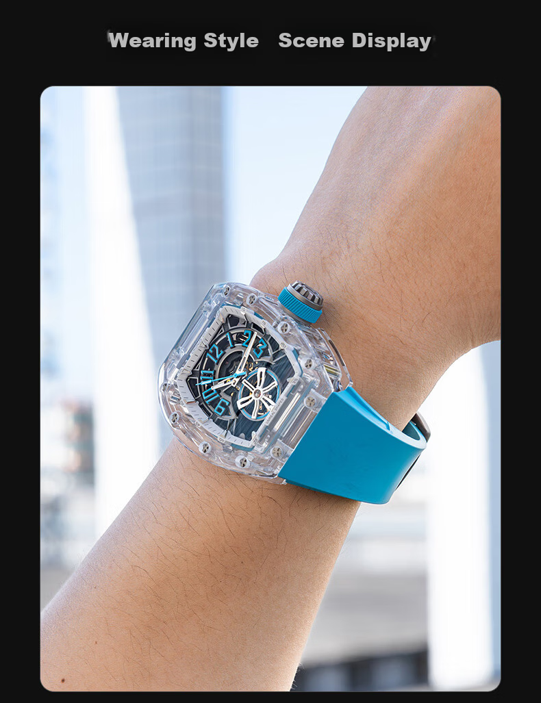 CRONUSART Kluos Crystal Mechanical Men's Watch Skeleton Automatic Luminous Wristwatch Gift 13