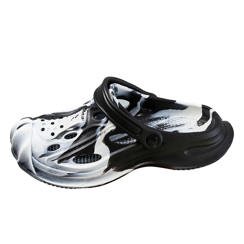 CARTELO Summer Men's Slippers New Closed-Toe Hole Shoes Comfortable Outdoor Sports Sandals NE01 Black White Size 42-43