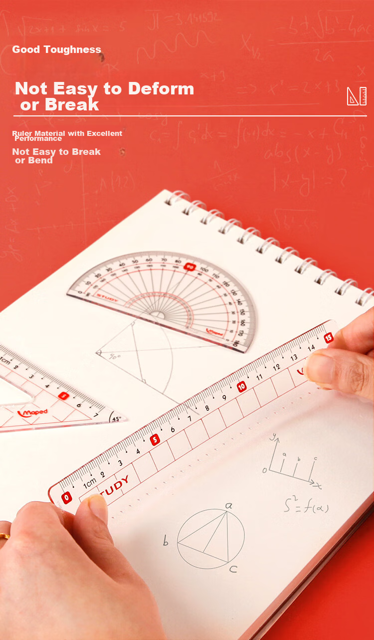 Maped Multifunctional Drawing Wave Ruler, 15cm Straight Wave Ruler, 45° Triangle Ruler, 60° Triangle Ruler, 180° Protractor, Study And Exam Ruler Set, 981799CH 7
