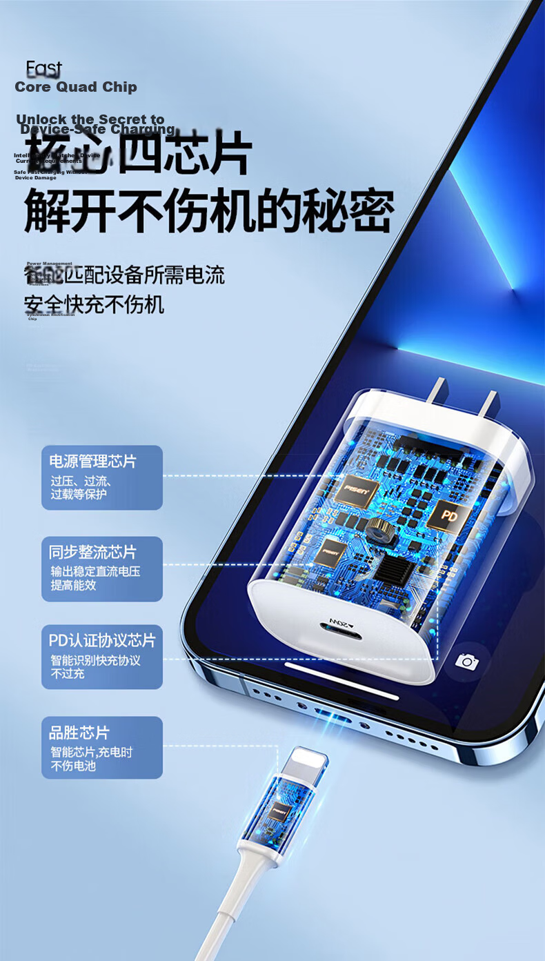PISEN 3C Apple Charger, PD30W Gallium Nitride Charging Head, Type-C Fast Charging Plug, Suitable for Apple IPhone 18 Pro Max 17/16/15, Xiaomi, Huawei Phones, IPad 4